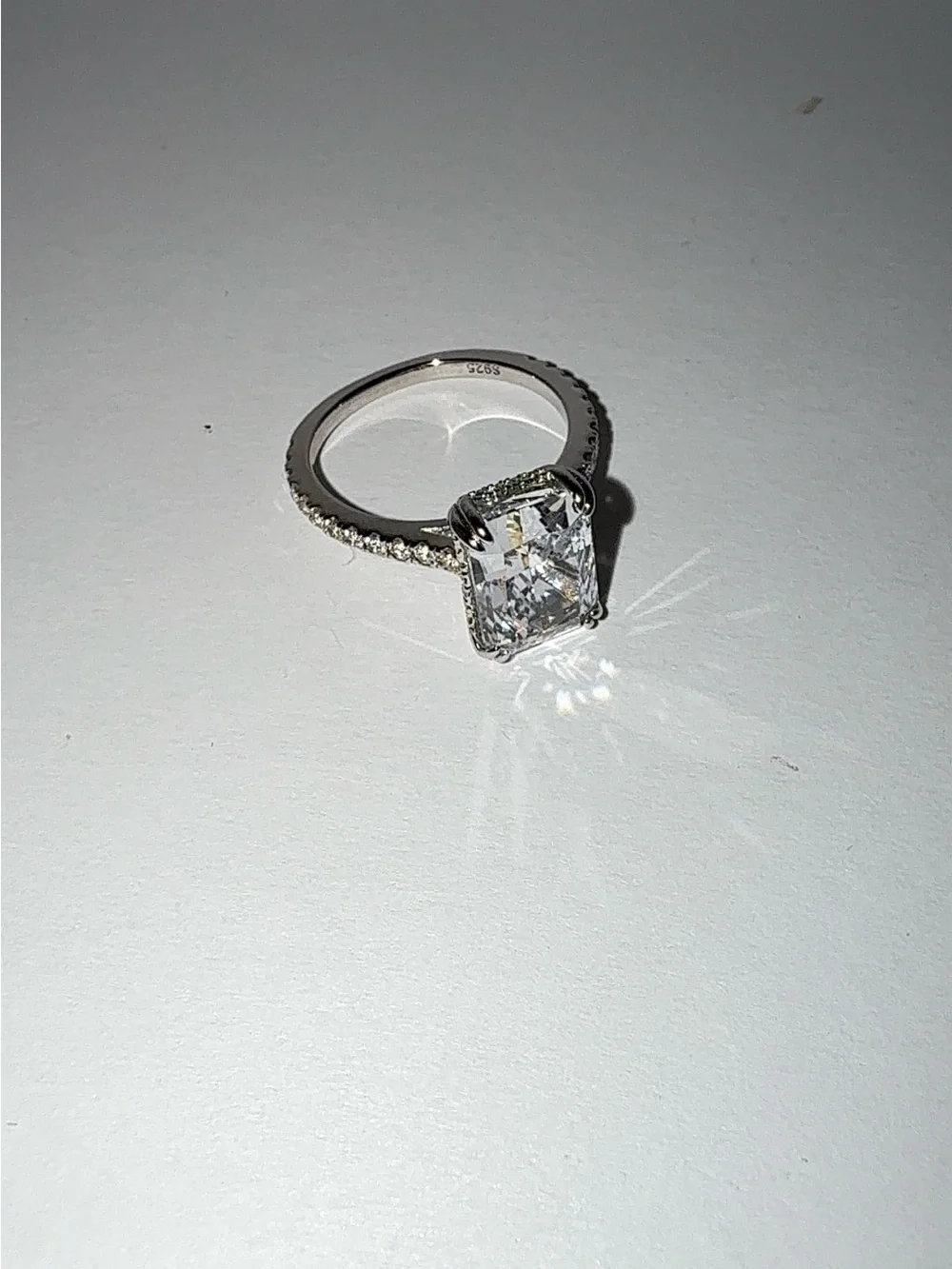 925 Sterling Silver 4.5CT Radiant Cut Cubic Zirconia Ring Sz 7.5